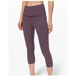 Lululemon Wunder Under Crop High-Rise Parallel Stripe Dark Adobe White Size 6